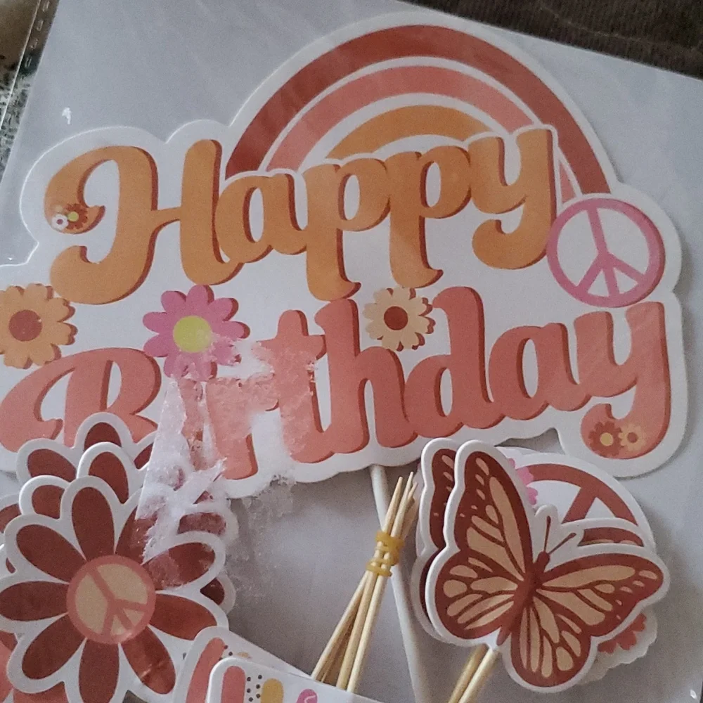 Happy Birthday, peace , symbol, butterfly, Birthday cake and 12 cupcake decor